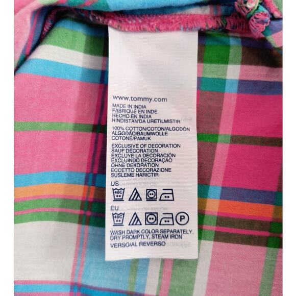 Tommy Hilfiger Button Up Blouse Women's Sz M Multicolor Plaid Roll Tab Sleeve - Picture 11 of 12